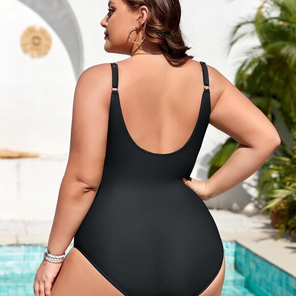 Plus Size Bathing Suit for Women Tummy Control Swimsuit One Piece Vintage Black - Picture 4 of 8